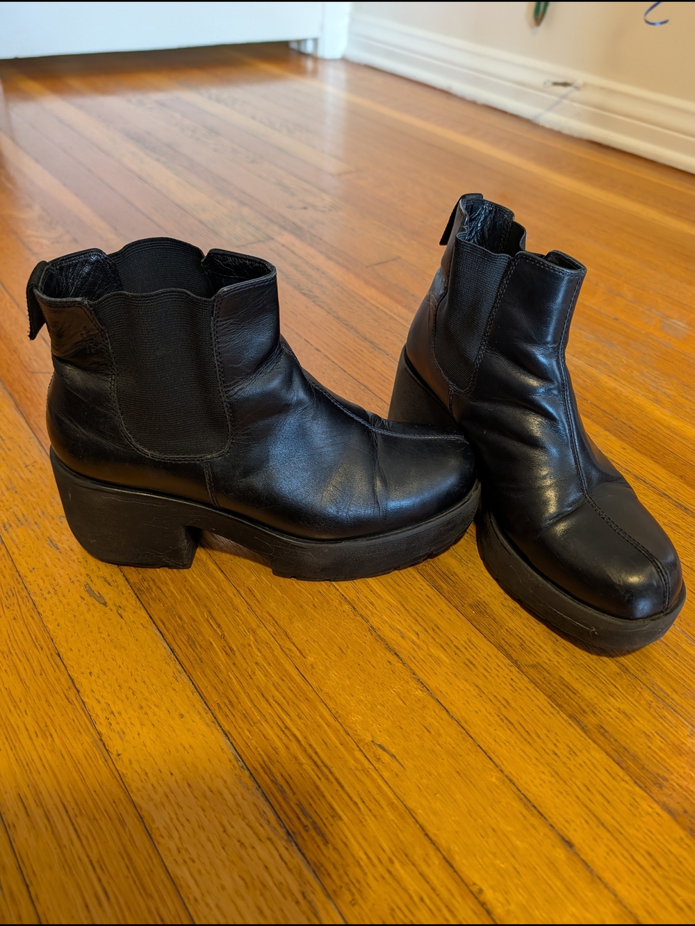 Black Platform Chelsea Ankle Boots - Women's Size 40